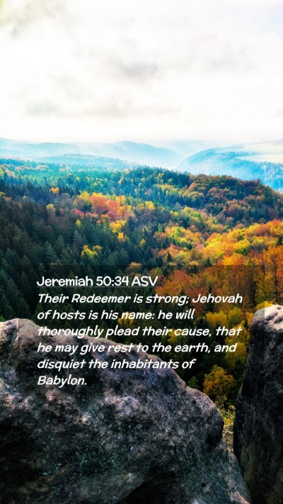 Picture 02 - Jeremiah 50:34 ASV Mobile Phone Wallpaper - Their Redeemer is strong; Jehovah of hosts is his - Mobile Bible Verse Wallpaper