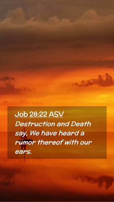 Picture 02 - Job 28:22 ASV Mobile Phone Wallpaper - Destruction and Death say, We have heard a rumor - Mobile Bible Verse Wallpaper