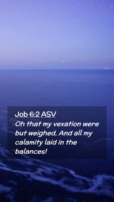Picture 02 - Job 6:2 ASV Mobile Phone Wallpaper - Oh that my vexation were but weighed, And all my - Mobile Bible Verse Wallpaper