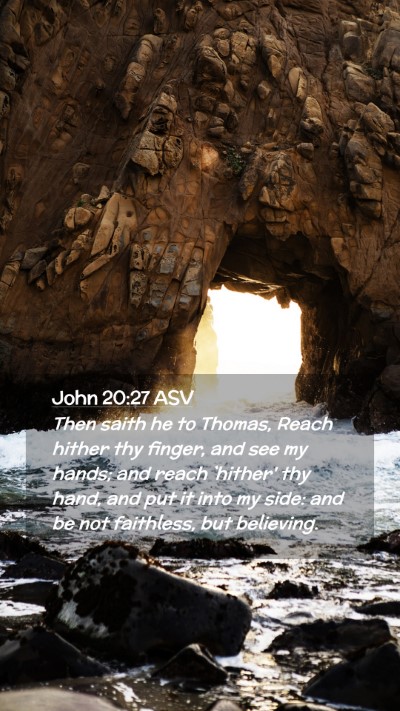 Picture 02 - John 20:27 ASV Mobile Phone Wallpaper - Then saith he to Thomas, Reach hither thy finger, - Mobile Bible Verse Wallpaper