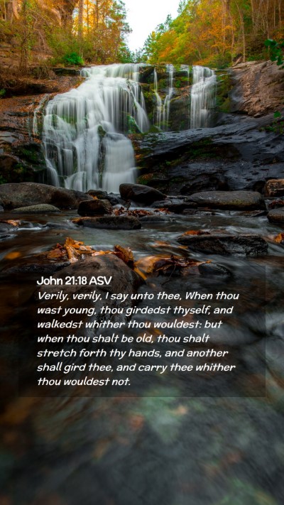 Picture 02 - John 21:18 ASV Mobile Phone Wallpaper - Verily, verily, I say unto thee, When thou wast - Mobile Bible Verse Wallpaper
