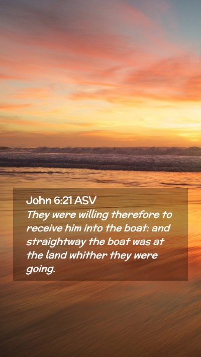 Picture 02 - John 6:21 ASV Mobile Phone Wallpaper - They were willing therefore to receive him into - Mobile Bible Verse Wallpaper
