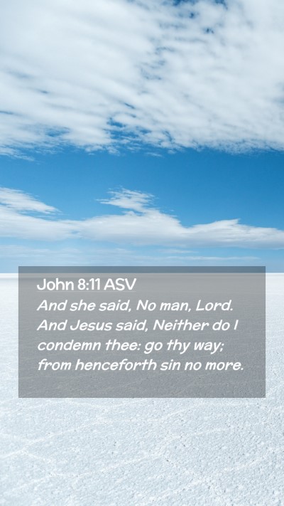 Picture 02 - John 8:11 ASV Mobile Phone Wallpaper - And she said, No man, Lord. And Jesus said, - Mobile Bible Verse Wallpaper