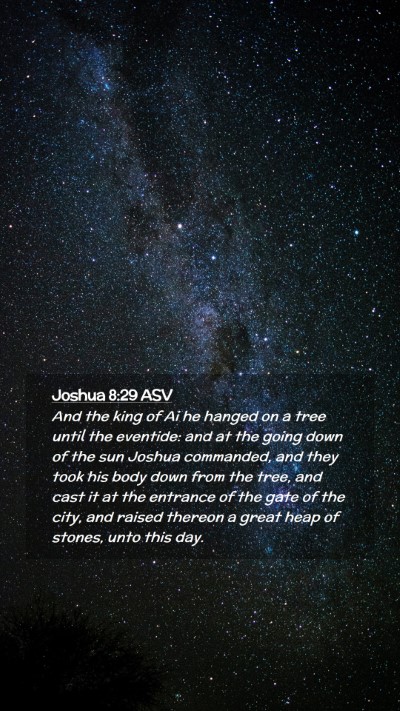 Picture 02 - Joshua 8:29 ASV Mobile Phone Wallpaper - And the king of Ai he hanged on a tree until the - Mobile Bible Verse Wallpaper