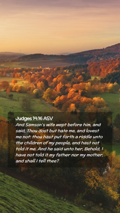 Picture 02 - Judges 14:16 ASV Mobile Phone Wallpaper - And Samson's wife wept before him, and said, Thou - Mobile Bible Verse Wallpaper