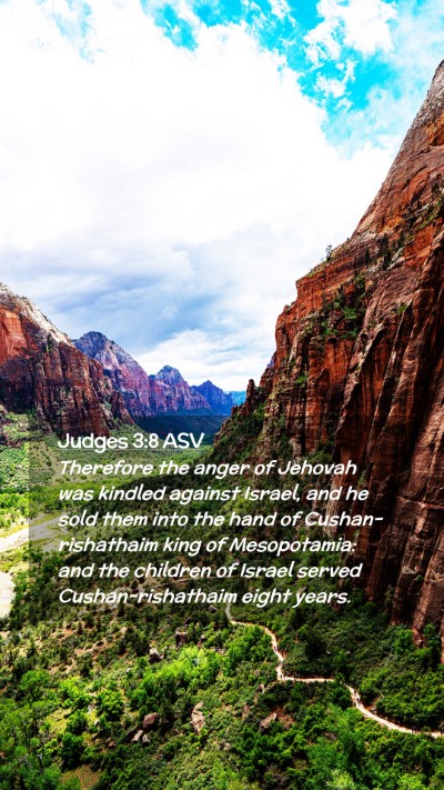 Picture 02 - Judges 3:8 ASV Mobile Phone Wallpaper - Therefore the anger of Jehovah was kindled - Mobile Bible Verse Wallpaper