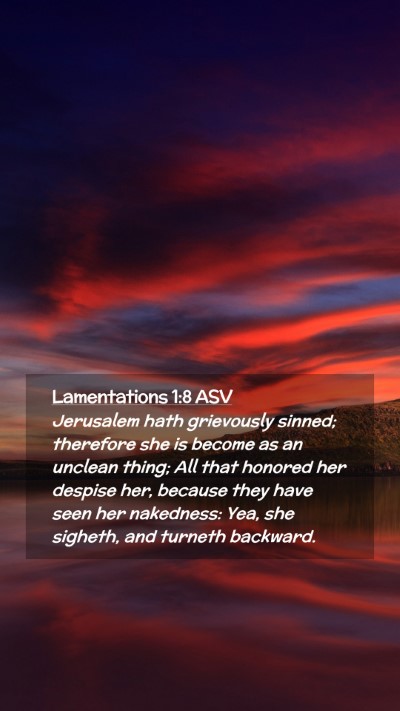 Picture 02 - Lamentations 1:8 ASV Mobile Phone Wallpaper - Jerusalem hath grievously sinned; therefore she - Mobile Bible Verse Wallpaper