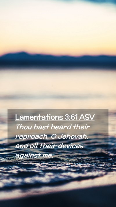 Picture 02 - Lamentations 3:61 ASV Mobile Phone Wallpaper - Thou hast heard their reproach, O Jehovah, and - Mobile Bible Verse Wallpaper
