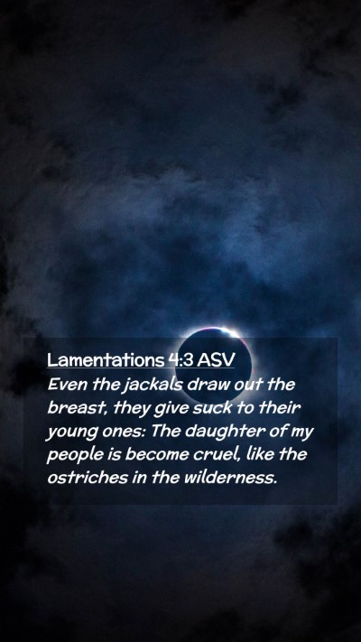 Picture 02 - Lamentations 4:3 ASV Mobile Phone Wallpaper - Even the jackals draw out the breast, they give - Mobile Bible Verse Wallpaper