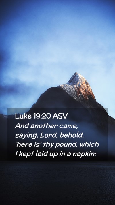 Picture 02 - Luke 19:20 ASV Mobile Phone Wallpaper - And another came, saying, Lord, behold, `here is' - Mobile Bible Verse Wallpaper