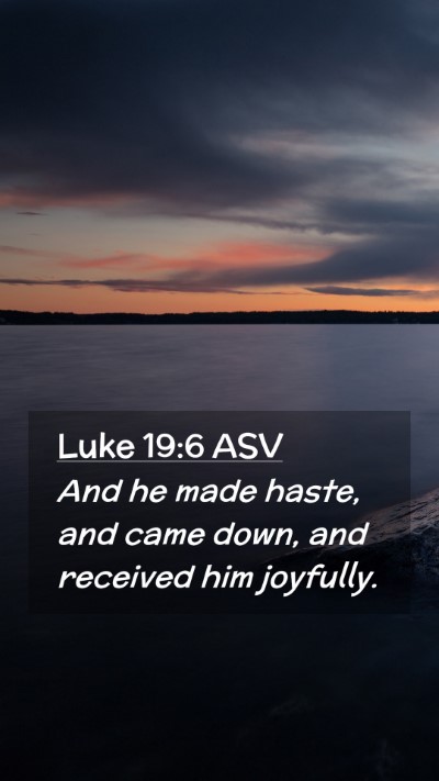 Picture 02 - Luke 19:6 ASV Mobile Phone Wallpaper - And he made haste, and came down, and received - Mobile Bible Verse Wallpaper