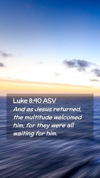 Picture 02 - Luke 8:40 ASV Mobile Phone Wallpaper - And as Jesus returned, the multitude welcomed - Mobile Bible Verse Wallpaper