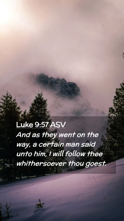 Picture 02 - Luke 9:57 ASV Mobile Phone Wallpaper - And as they went on the way, a certain man said - Mobile Bible Verse Wallpaper