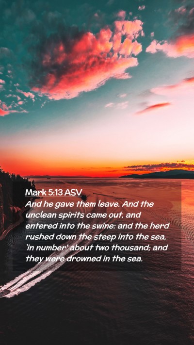 Picture 02 - Mark 5:13 ASV Mobile Phone Wallpaper - And he gave them leave. And the unclean spirits - Mobile Bible Verse Wallpaper