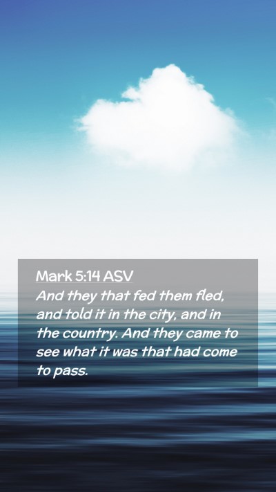 Picture 02 - Mark 5:14 ASV Mobile Phone Wallpaper - And they that fed them fled, and told it in the - Mobile Bible Verse Wallpaper