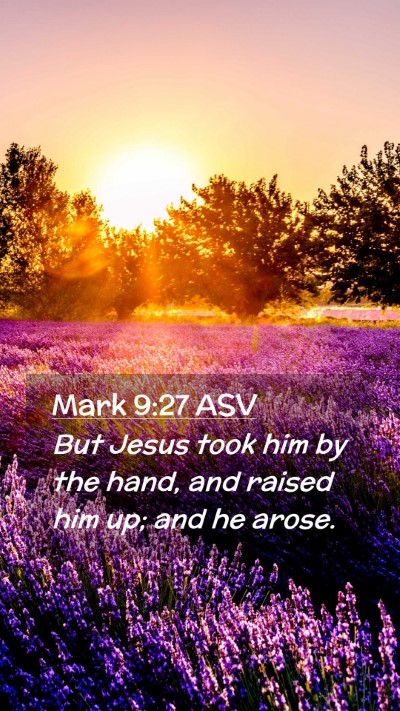 Picture 02 - Mark 9:27 ASV Mobile Phone Wallpaper - But Jesus took him by the hand, and raised him - Mobile Bible Verse Wallpaper