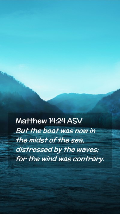 Picture 02 - Matthew 14:24 ASV Mobile Phone Wallpaper - But the boat was now in the midst of the sea, - Mobile Bible Verse Wallpaper