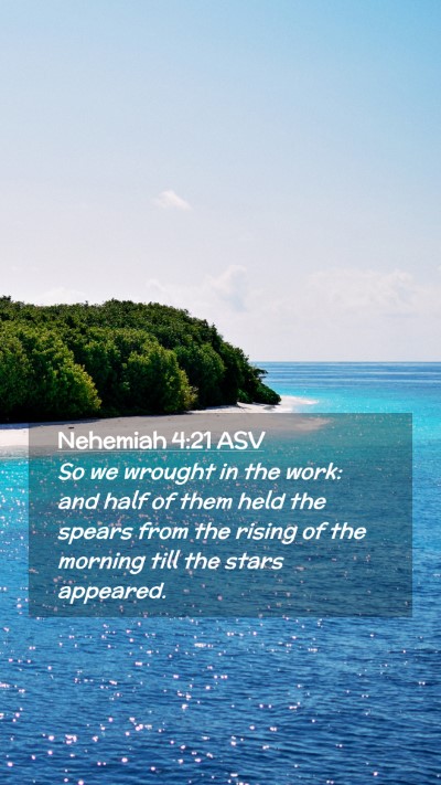 Picture 02 - Nehemiah 4:21 ASV Mobile Phone Wallpaper - So we wrought in the work: and half of them held - Mobile Bible Verse Wallpaper