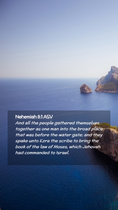 Picture 02 - Nehemiah 8:1 ASV Mobile Phone Wallpaper - And all the people gathered themselves together - Mobile Bible Verse Wallpaper