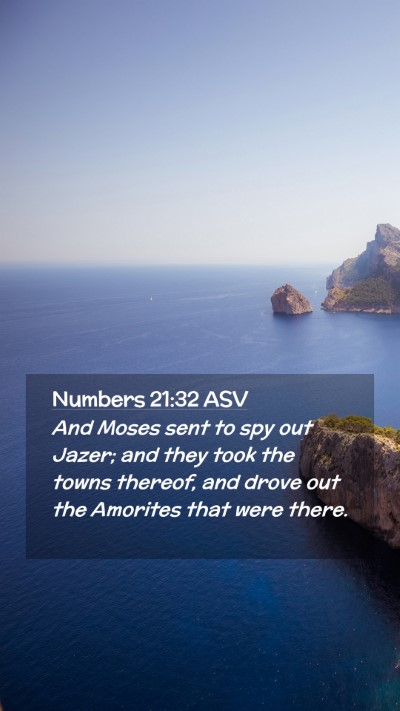 Picture 02 - Numbers 21:32 ASV Mobile Phone Wallpaper - And Moses sent to spy out Jazer; and they took - Mobile Bible Verse Wallpaper