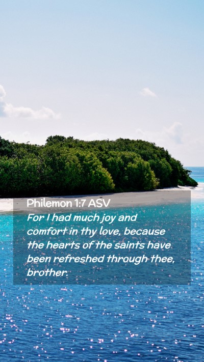 Picture 02 - Philemon 1:7 ASV Mobile Phone Wallpaper - For I had much joy and comfort in thy love, - Mobile Bible Verse Wallpaper