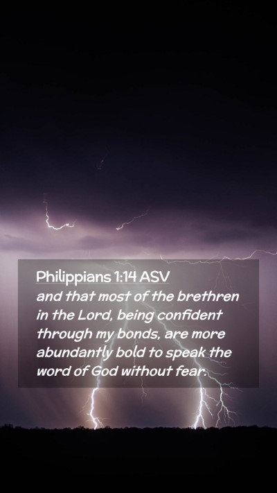 Picture 02 - Philippians 1:14 ASV Mobile Phone Wallpaper - and that most of the brethren in the Lord, being - Mobile Bible Verse Wallpaper