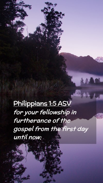 Picture 02 - Philippians 1:5 ASV Mobile Phone Wallpaper - for your fellowship in furtherance of the gospel - Mobile Bible Verse Wallpaper