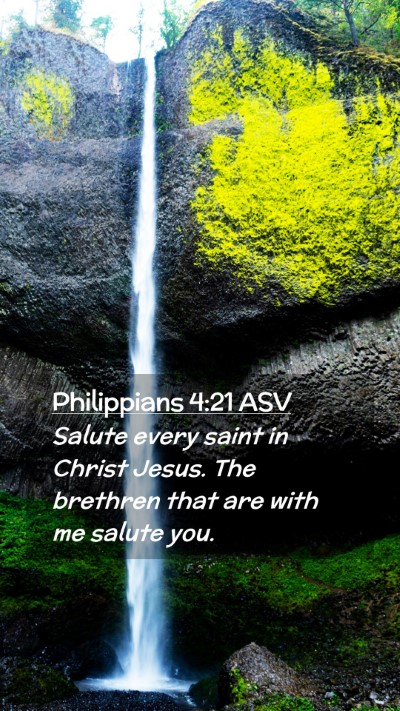 Picture 02 - Philippians 4:21 ASV Mobile Phone Wallpaper - Salute every saint in Christ Jesus. The brethren - Mobile Bible Verse Wallpaper