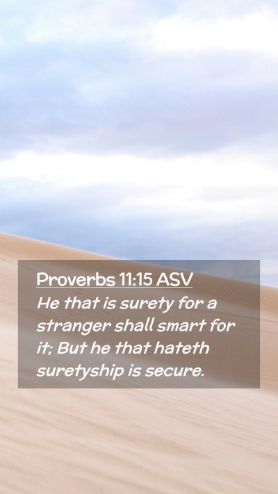 Picture 02 - Proverbs 11:15 ASV Mobile Phone Wallpaper - He that is surety for a stranger shall smart for - Mobile Bible Verse Wallpaper