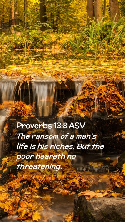 Picture 02 - Proverbs 13:8 ASV Mobile Phone Wallpaper - The ransom of a man's life is his riches; But the - Mobile Bible Verse Wallpaper