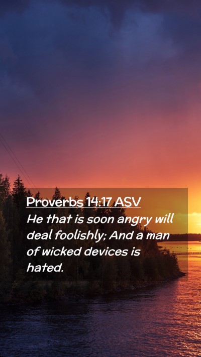 Picture 02 - Proverbs 14:17 ASV Mobile Phone Wallpaper - He that is soon angry will deal foolishly; And a - Mobile Bible Verse Wallpaper