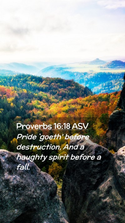 Picture 02 - Proverbs 16:18 ASV Mobile Phone Wallpaper - Pride `goeth' before destruction, And a haughty - Mobile Bible Verse Wallpaper