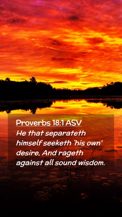 Picture 02 - Proverbs 18:1 ASV Mobile Phone Wallpaper - He that separateth himself seeketh `his own' - Mobile Bible Verse Wallpaper