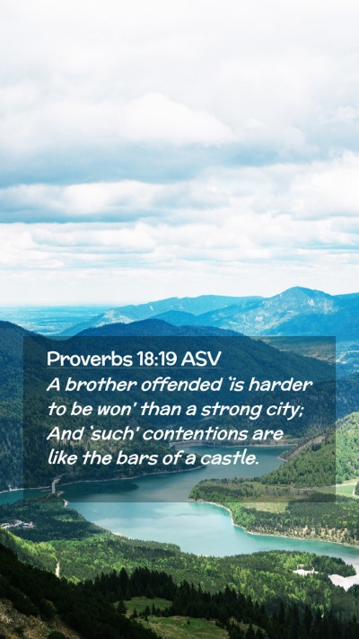 Picture 02 - Proverbs 18:19 ASV Mobile Phone Wallpaper - A brother offended `is harder to be won' than a - Mobile Bible Verse Wallpaper