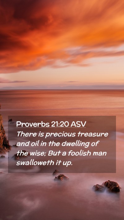 Picture 02 - Proverbs 21:20 ASV Mobile Phone Wallpaper - There is precious treasure and oil in the - Mobile Bible Verse Wallpaper