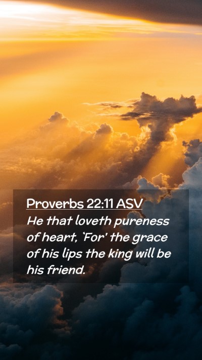 Picture 02 - Proverbs 22:11 ASV Mobile Phone Wallpaper - He that loveth pureness of heart, `For' the grace - Mobile Bible Verse Wallpaper