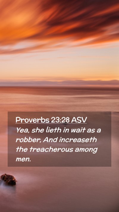 Picture 02 - Proverbs 23:28 ASV Mobile Phone Wallpaper - Yea, she lieth in wait as a robber, And - Mobile Bible Verse Wallpaper