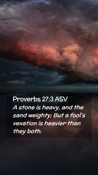Picture 02 - Proverbs 27:3 ASV Mobile Phone Wallpaper - A stone is heavy, and the sand weighty; But a - Mobile Bible Verse Wallpaper