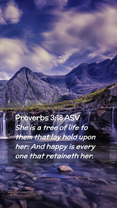 Picture 02 - Proverbs 3:18 ASV Mobile Phone Wallpaper - She is a tree of life to them that lay hold upon - Mobile Bible Verse Wallpaper