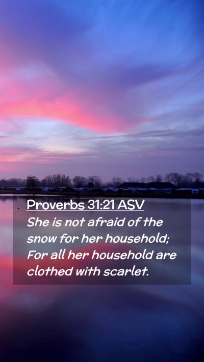 Picture 02 - Proverbs 31:21 ASV Mobile Phone Wallpaper - She is not afraid of the snow for her household; - Mobile Bible Verse Wallpaper