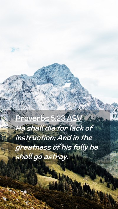 Picture 02 - Proverbs 5:23 ASV Mobile Phone Wallpaper - He shall die for lack of instruction; And in the - Mobile Bible Verse Wallpaper