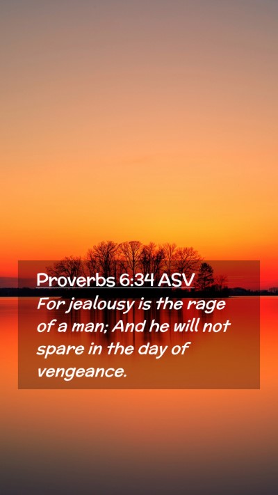 Picture 02 - Proverbs 6:34 ASV Mobile Phone Wallpaper - For jealousy is the rage of a man; And he will - Mobile Bible Verse Wallpaper