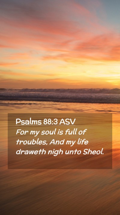 Picture 02 - Psalms 88:3 ASV Mobile Phone Wallpaper - For my soul is full of troubles, And my life - Mobile Bible Verse Wallpaper