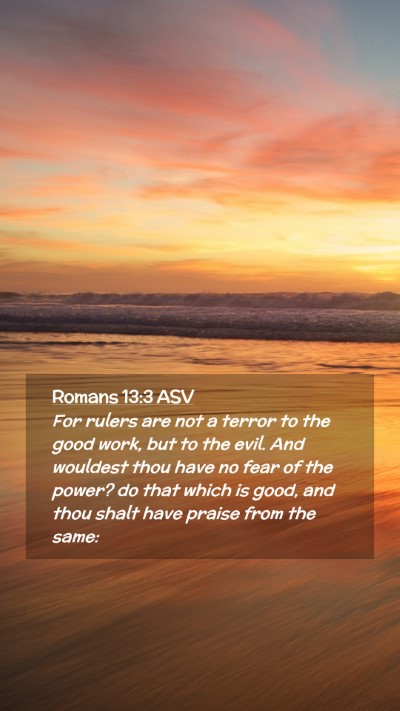 Picture 02 - Romans 13:3 ASV Mobile Phone Wallpaper - For rulers are not a terror to the good work, but - Mobile Bible Verse Wallpaper