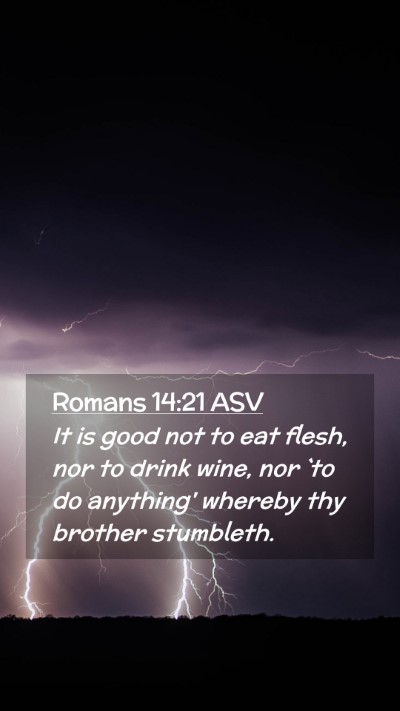 Picture 02 - Romans 14:21 ASV Mobile Phone Wallpaper - It is good not to eat flesh, nor to drink wine, - Mobile Bible Verse Wallpaper