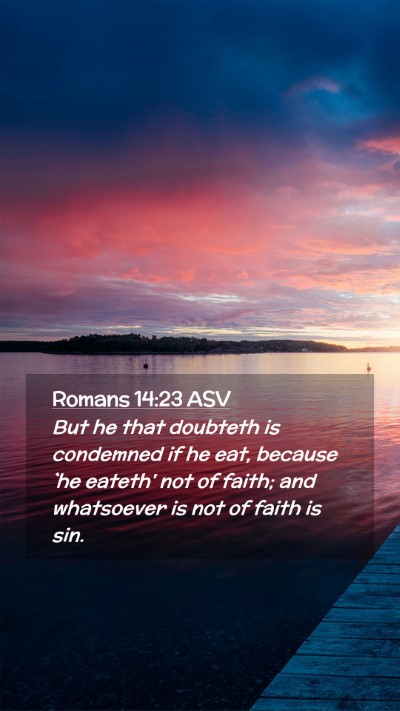Picture 02 - Romans 14:23 ASV Mobile Phone Wallpaper - But he that doubteth is condemned if he eat, - Mobile Bible Verse Wallpaper