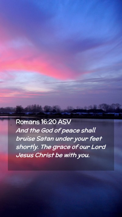 Picture 02 - Romans 16:20 ASV Mobile Phone Wallpaper - And the God of peace shall bruise Satan under - Mobile Bible Verse Wallpaper