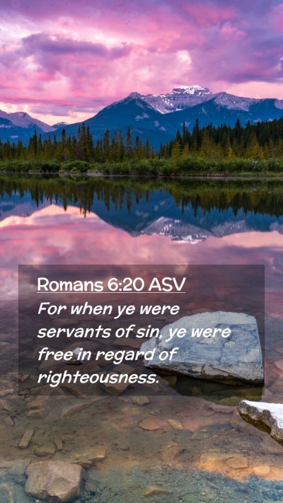 Picture 02 - Romans 6:20 ASV Mobile Phone Wallpaper - For when ye were servants of sin, ye were free in - Mobile Bible Verse Wallpaper