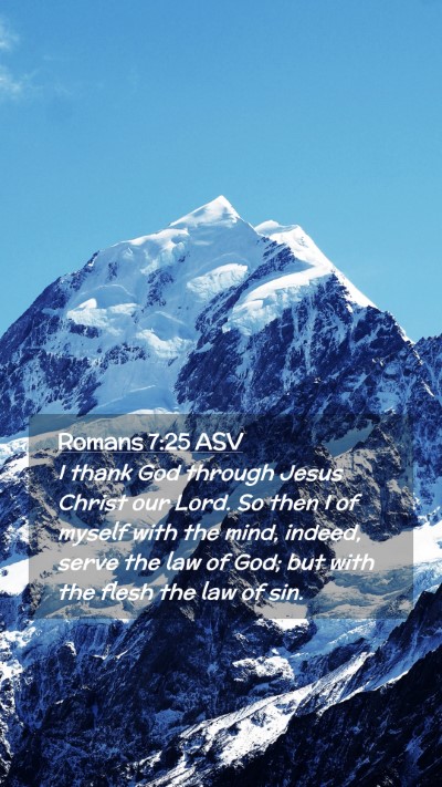 Picture 02 - Romans 7:25 ASV Mobile Phone Wallpaper - I thank God through Jesus Christ our Lord. So - Mobile Bible Verse Wallpaper