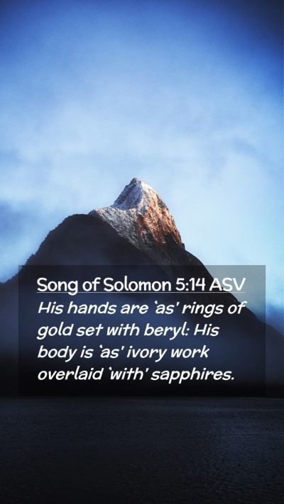 Picture 02 - Song of Solomon 5:14 ASV Mobile Phone Wallpaper - His hands are `as' rings of gold set with beryl: - Mobile Bible Verse Wallpaper